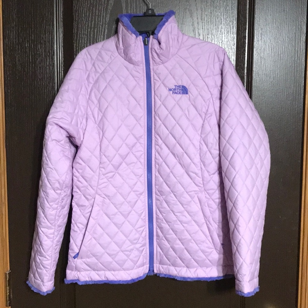 The North Face Quilted Puffer Jacket - Light Lavender with Purple Trim